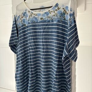 Croft & barrow Blue and White Striped Floral Blouse